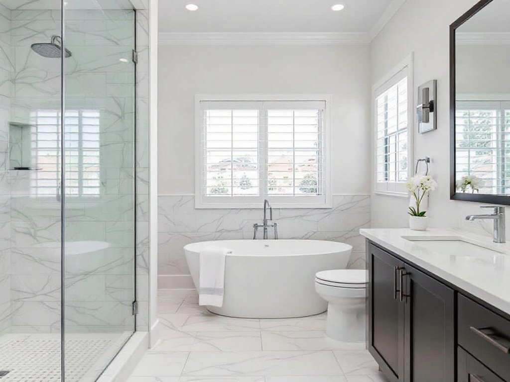 Luxe Master Bathroom following modern transformation journey in Lexington.
