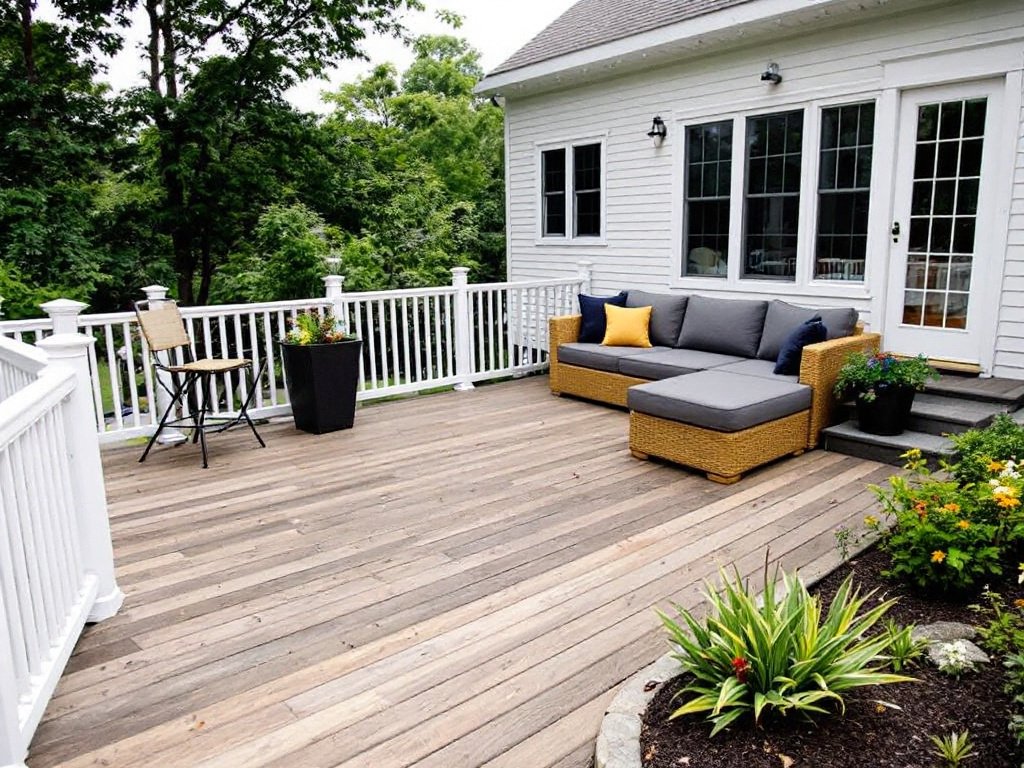 Modern, contemporary deck remodeling enhancing outdoor living in Westwood, MA.