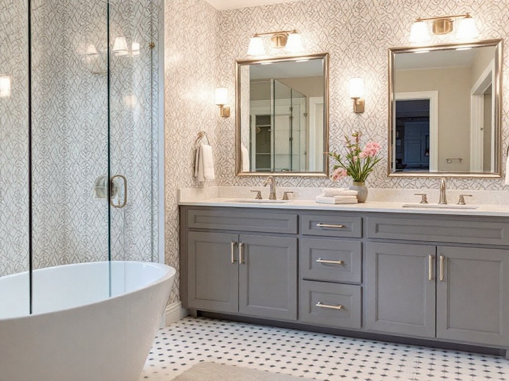 An image showcasing a seamless bathroom remodeling by top-notch general contractors near Canton, MA, illustrating a modern, contemporary design.