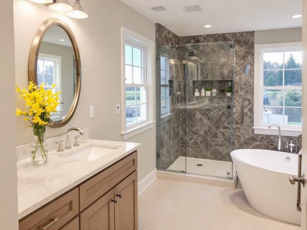 Skilled bathroom contractors from Billerica, MA showcasing a modern, contemporary bathroom remodel.