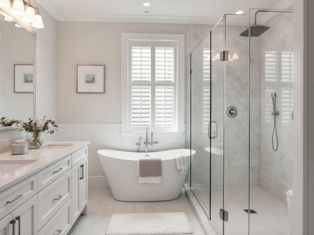 Caption: Discover top-notch bathroom transformation with our high-quality general construction services in Dover, MA. Marrying contemporary and modern design for an unmatched aesthetic. High-end general construction contractors in Dover, MA showcasing a contemporary and modern style bathroom remodel.