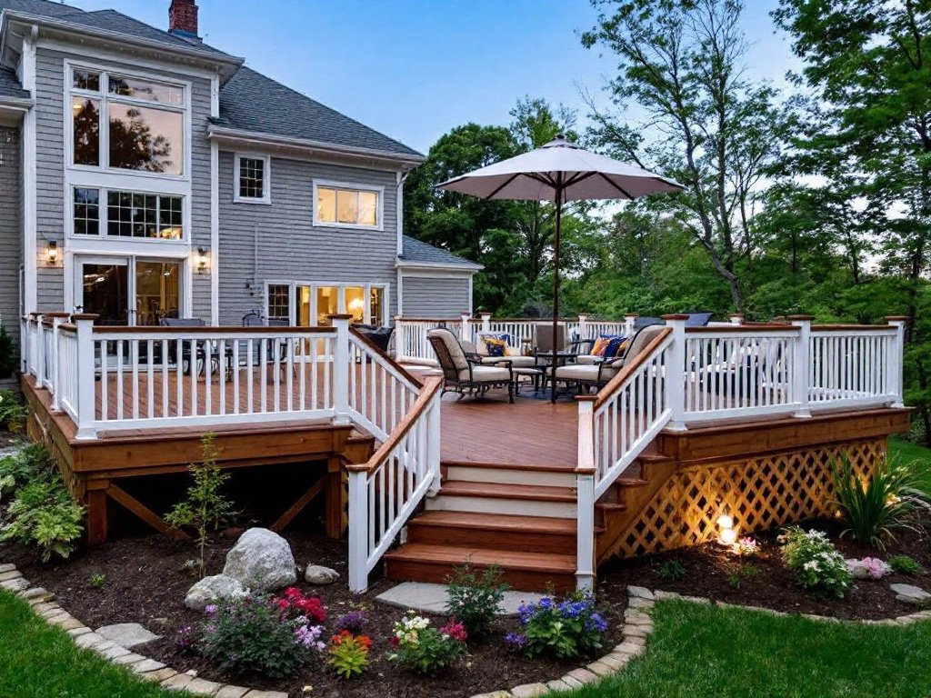 Modern deck installation with a contemporary design at Welley, MA showcasing an innovative approach in transcending boundaries.