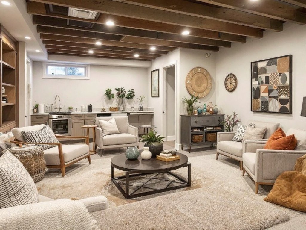 Your Ultimate Guide to Transforming Your Basement - From Drab to Fab! A sleek and modern basement transformation inspired by contemporary design elements.
