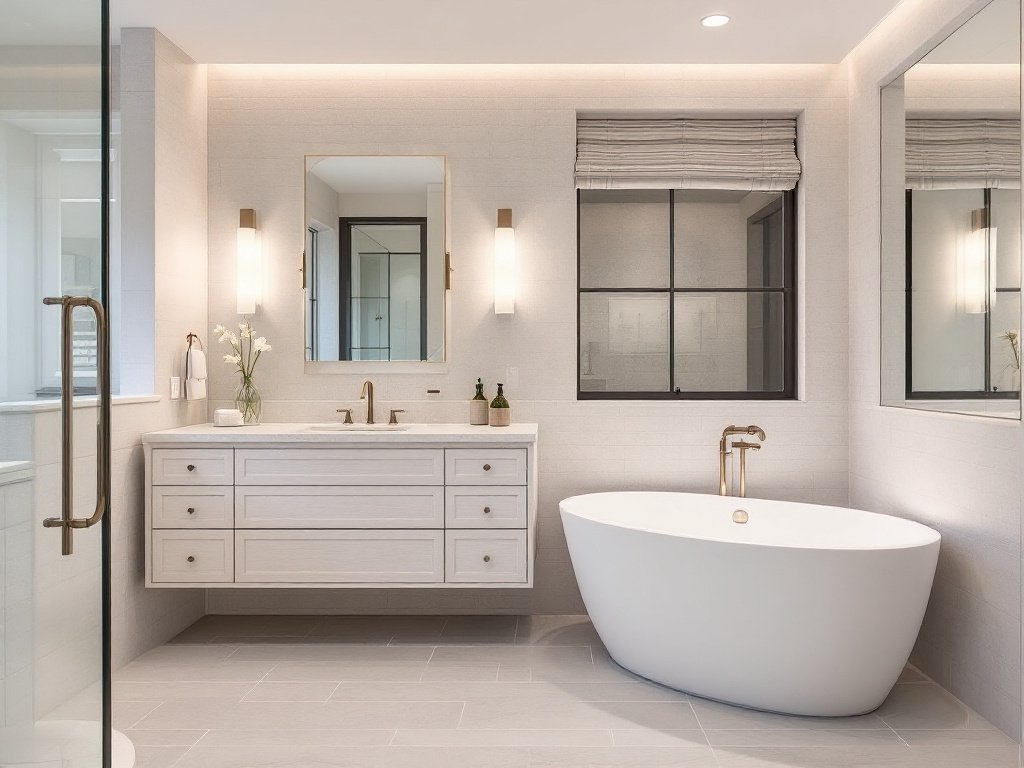 Caption: Unleashing the New Age of Bathroom Design - Exquisite Remodelling for the Modern Era! Alternative text: A sleek and modernly designed bathroom after a top-notch remodeling.