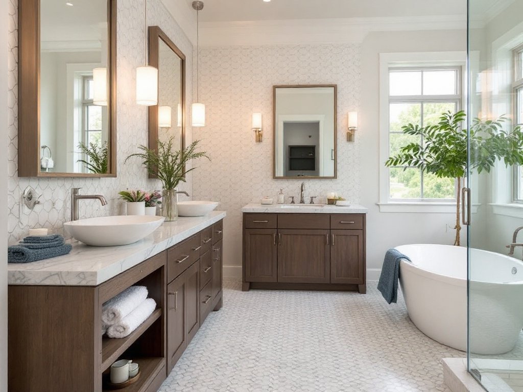Revamp Your Bathroom: A Look into Stellar Remodeling. A completely transformed, modern bathroom with striking remodeling.