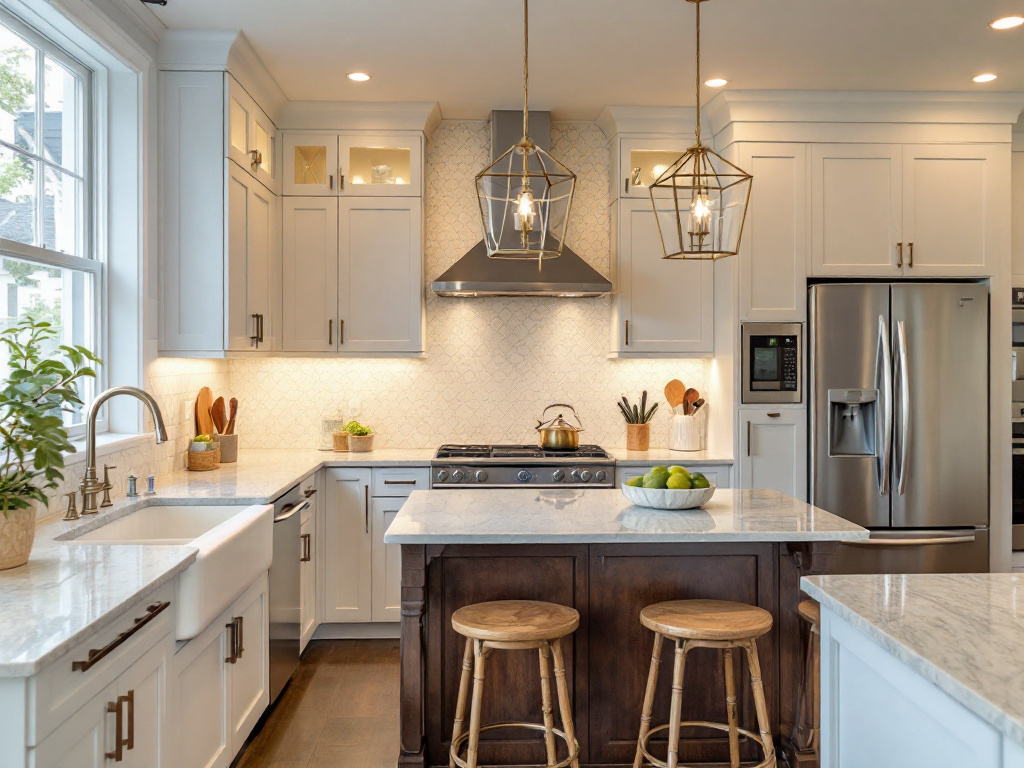 A transformed contemporary kitchen in Medford, MA with modern, sleek design elements following a recent remodeling.