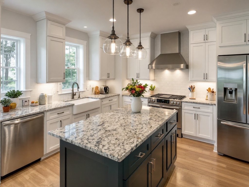 Modern, contemporary kitchen remodeled by the finest renovation contractors near Bedford, MA.