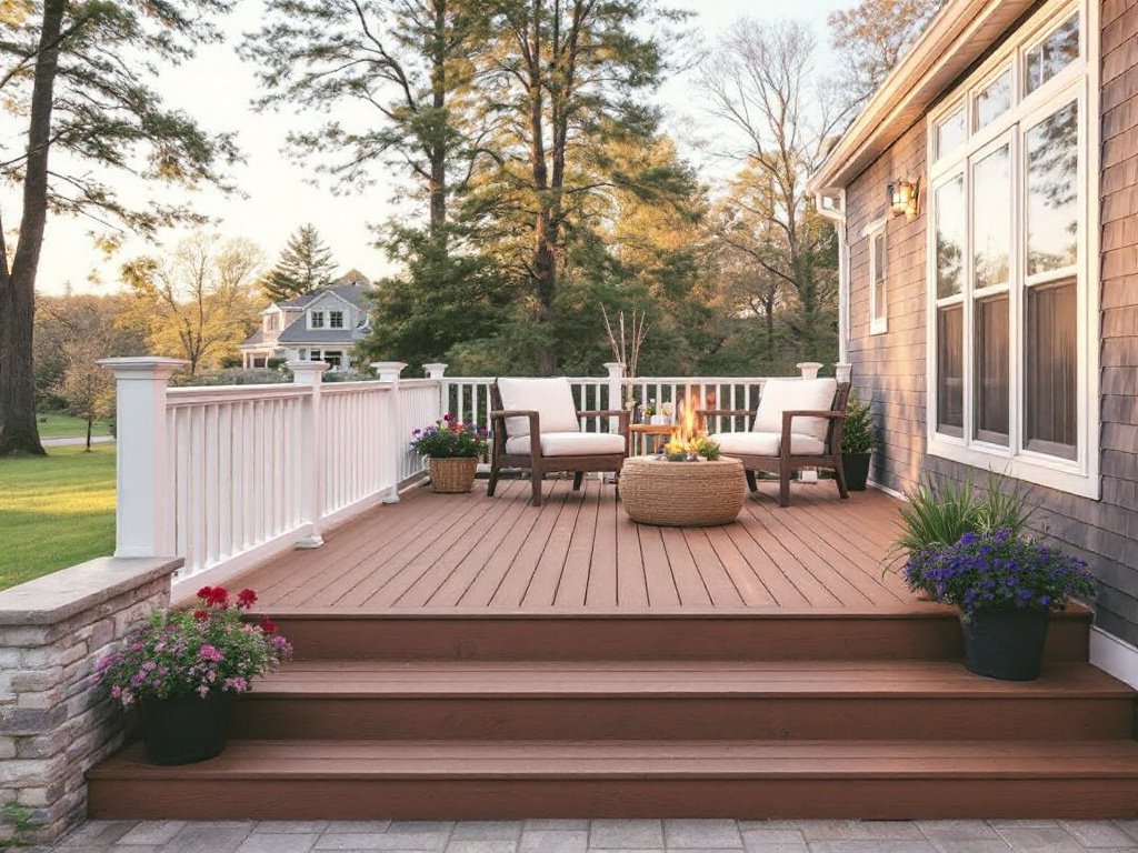 An image showcasing a beautifully installed modern deck in Milton, MA, portraying a transformation of outdoor space.