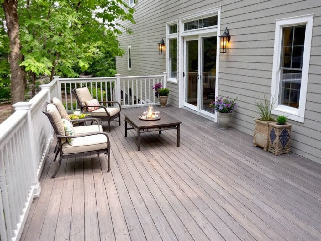 A newly installed modern, contemporary deck design, upgrading the outdoor living space, near Hopkinton, MA.