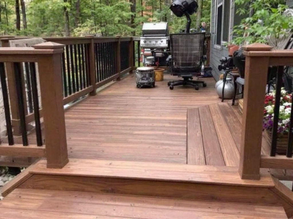 'Beautifully transformed outdoor living space with new deck installation in Hopkinton, MA'.