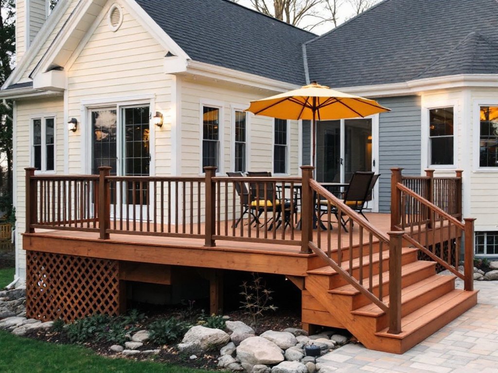 Premium Deck Installation Professionals in Acton, MA. Worker installing a high-quality outdoor deck in Acton, MA.