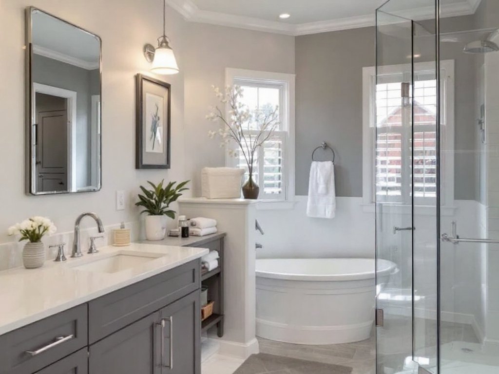 Local general contractors near Canton, MA involved in a sleek, modern bathroom remodeling project.