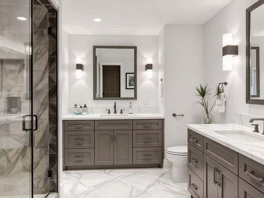 Caption: Your dream bathroom brought to life! Experience the exemplary craftsmanship and stylish designs by the best general contractors near Boston. Newly remodeled modern-style bathroom showcasing contemporary designs in the Boston area by top-rated general contractors.