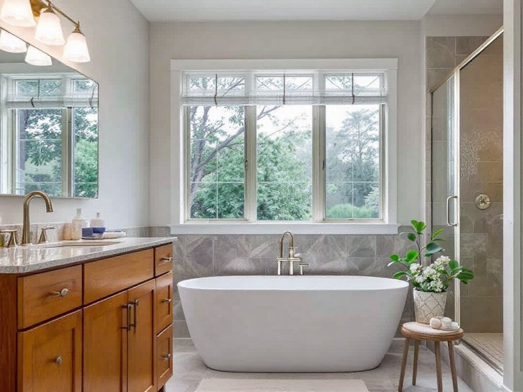 Bathroom Modernization with Superior Windows Installation Service A modern bathroom with installed superior windows as part of our remodeling solutions.