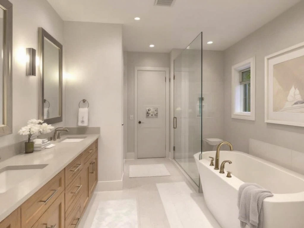 Alt Text: Elegant master bathroom renovation showcasing modern luxury in Westwood.