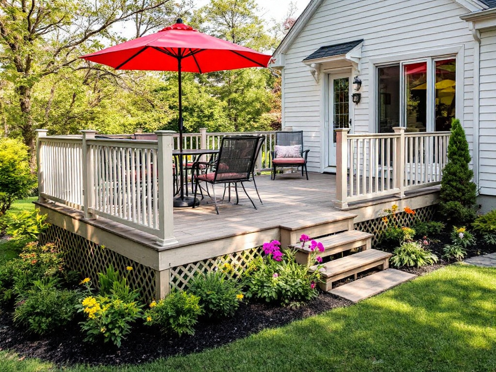 The newly installed modern contemporary deck providing maximized outdoor living space in Dedham, MA.