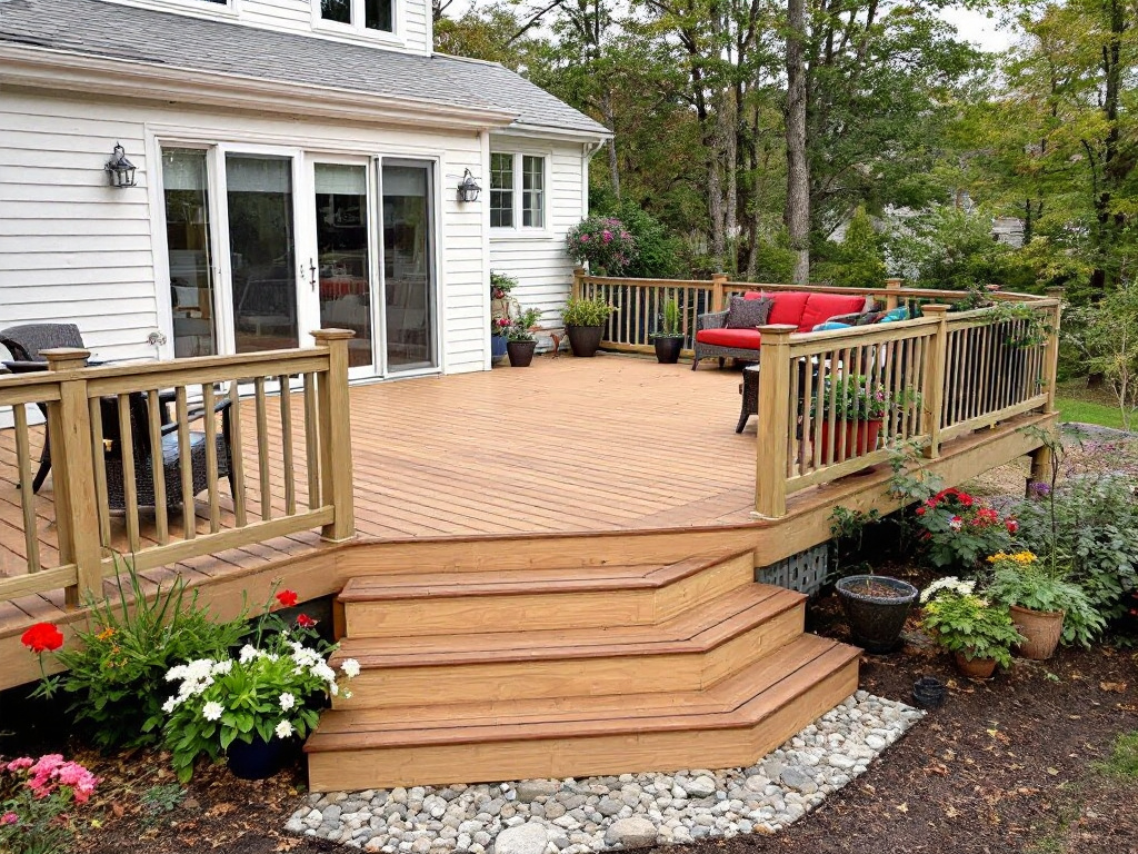 Deck installation at a home in Dedham, MA to enhance outdoor living space.