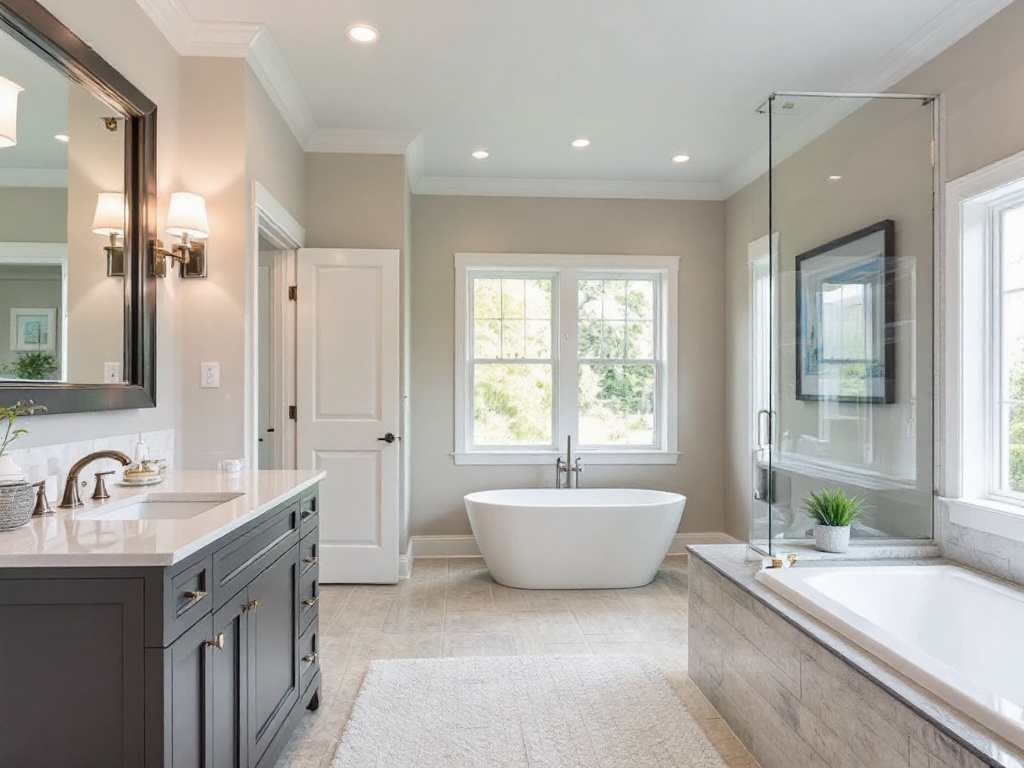 Alternative text: Luxurious contemporary designed master bathroom remodel in Acton, Massachusetts.