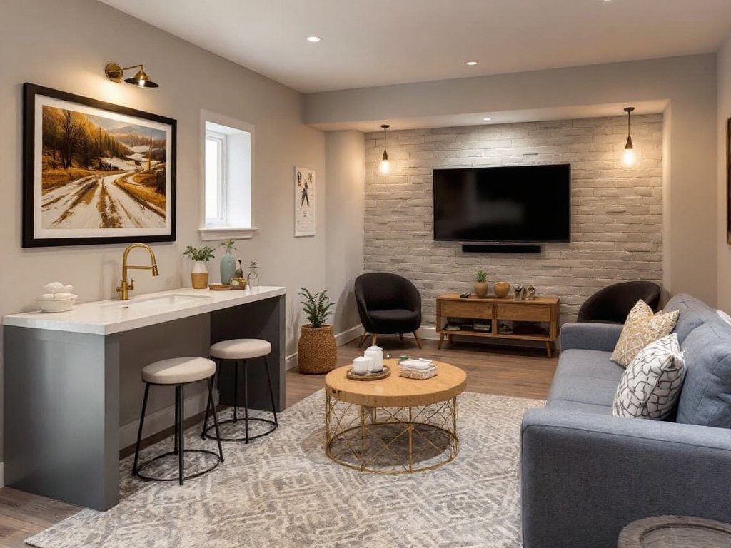 Professionals working on a basement remodeling project in Boston.
