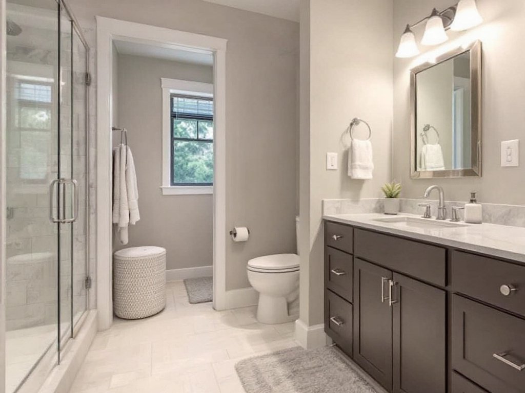 Caption: A transformational glimpse into bathroom remodeling magic, thanks to our expert contractors near Norwood, MA. Expert bathroom contractors near Norwood, MA reveal a newly remodeled bathroom featuring a modern, contemporary design.