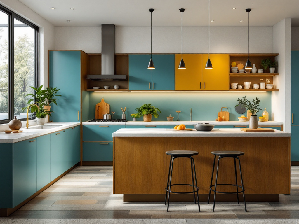 A combination of mid-century modern design and contemporary style in a newly designed kitchen.