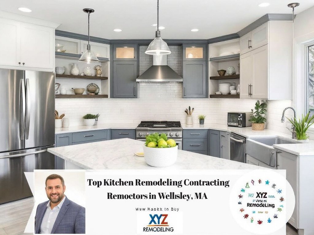 Caption: Marvel at this stunning work by top-rated kitchen remodeling contractors in Wellesley, MA. The contemporary design brings a fresh, modern aura to the space. Photo of a completed kitchen remodel project by top-rated contractors near Wellesley, MA showcasing a modern, contemporary design.