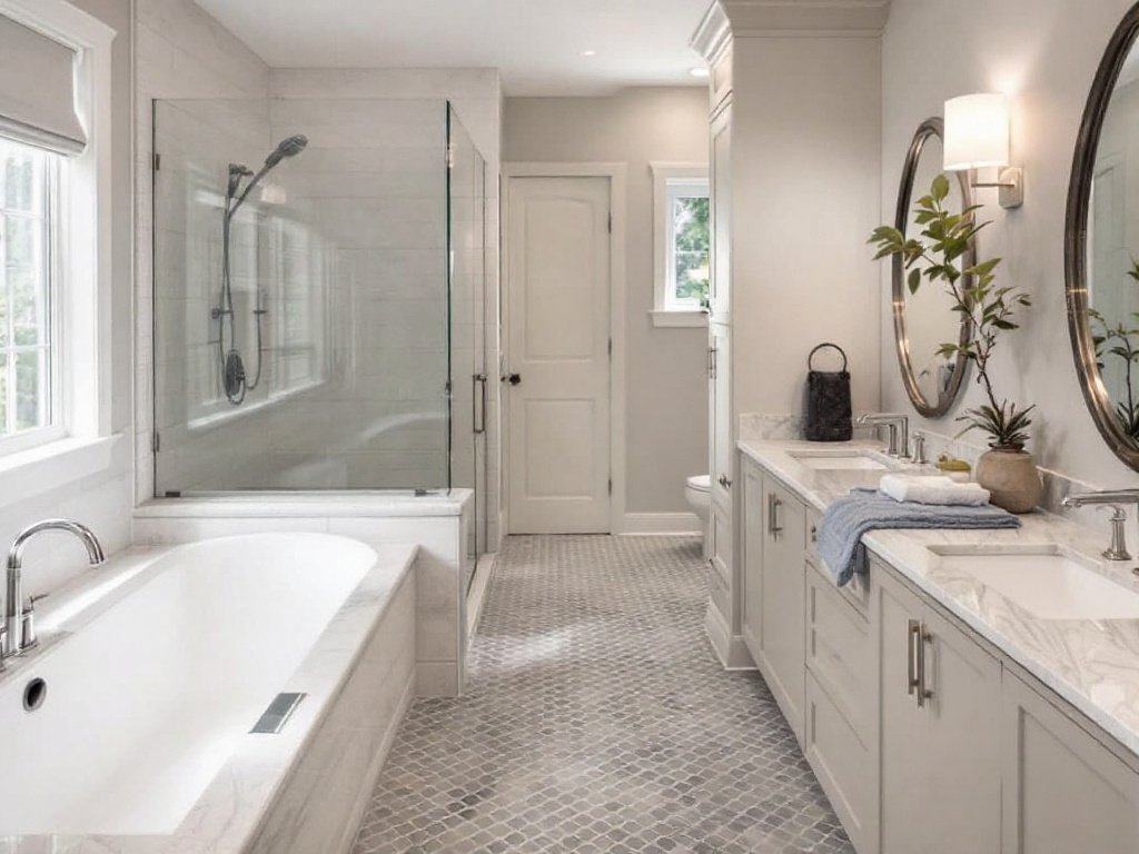 Experienced tile flooring installers working on a project in Waltham, MA.