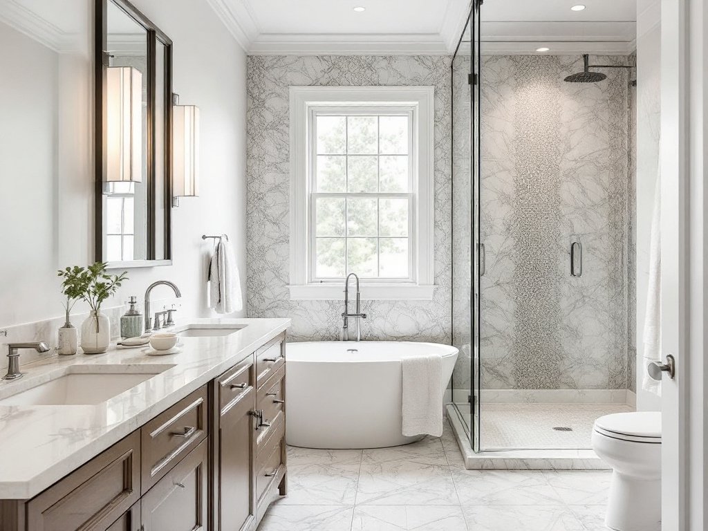 Caption: Inspiring bathroom remodel ideas from the best basement contractors in Brookline, MA – your guide to a modern, contemporary aesthetic. A comprehensive guide showcasing modern and contemporary bathroom designs for simplifying remodels by best basement contractors near Brookline, MA.