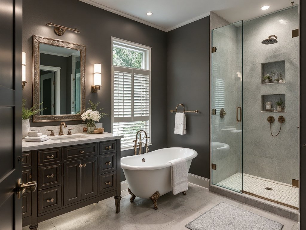Caption: Experience elegance and convenience with this stunning master bathroom makeover in Westwood. A blend of modern and contemporary design that is set to elevate your lifestyle! Modern and contemporary designed master bathroom renovation in Westwood enhancing your lifestyle.