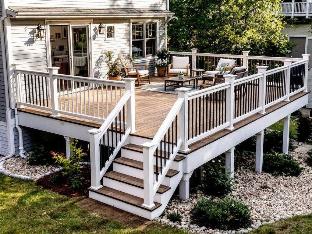 Modern and sleek deck installation in Winchester, MA enhancing the beauty and aesthetics of a home.