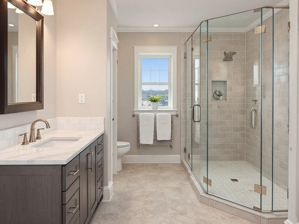 Expert tile professionals demonstrating their expertise in bathroom remodeling project at Woburn, MA.