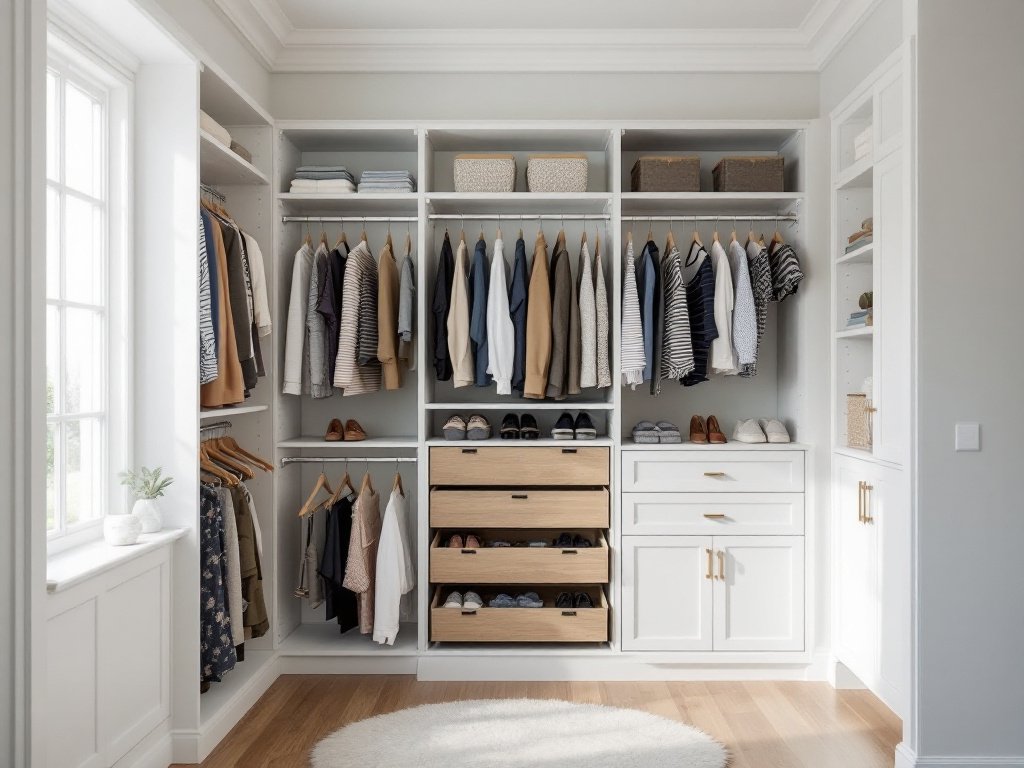 Splendid Custom Closet Redesign: Merging Modern and Contemporary Elements Stunning contemporary custom-built closet in a modern refurbished space.