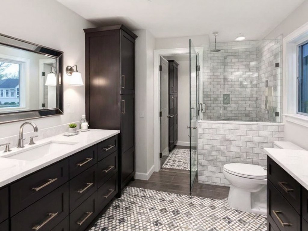 A contemporary designed bathroom renovated by expert tile installation companies near Norwood, MA.