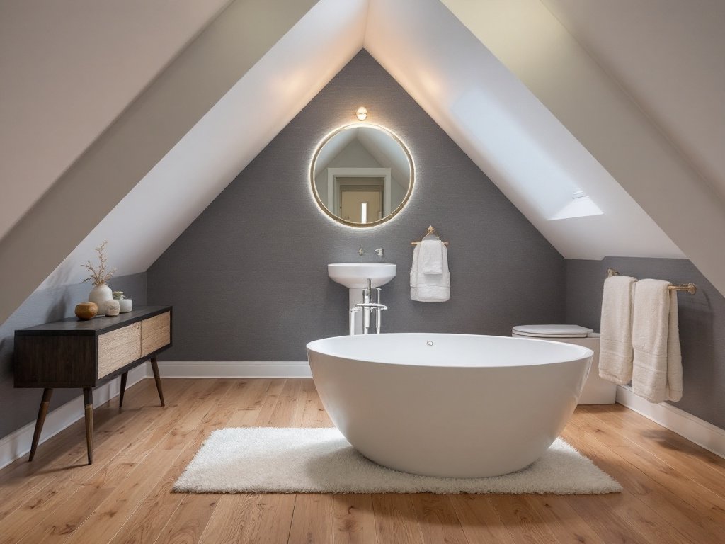 'Astonishing remodeled attic bathroom in Medford, MA'.