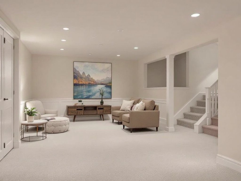 Professional basement remodelers in the process of transforming a basement into a luxurious living space near Boston.