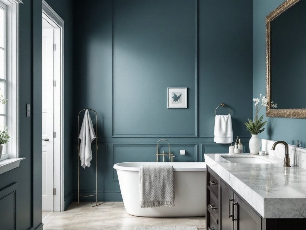 Contemporary Bathroom Transformation: The Magic of Professional Painting Contractors Professional painters using modern techniques to transform a bathroom with a contemporary design.