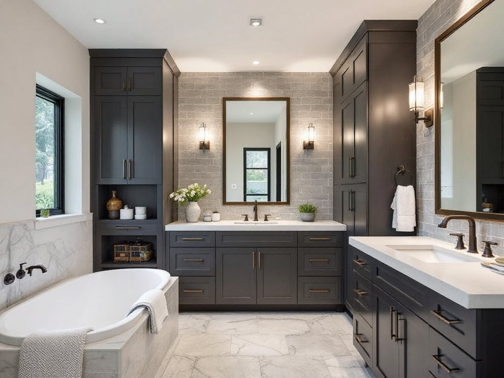 A Marvelous Transformation: From Regular Space to a Modern Elevating Bathroom Elegant transformation of a modern dwelling space into a lavish, elevated bathroom with a contemporary touch.