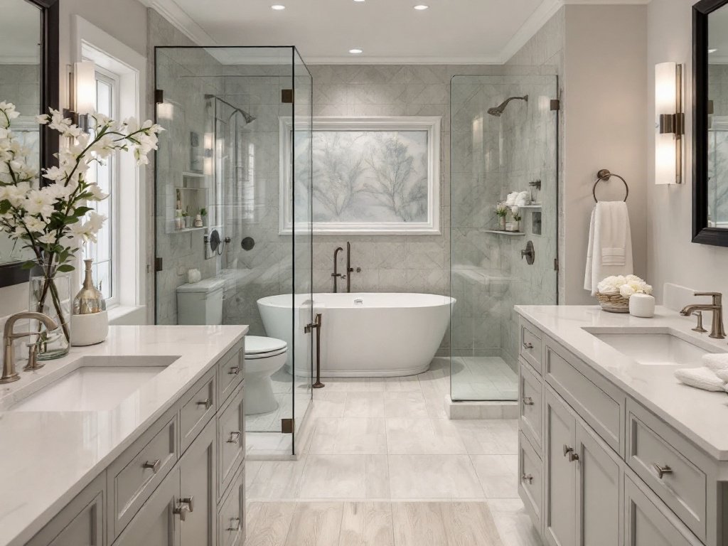 'Handy Bathroom Remodeling Guide: Partner with Leading Home Contractors in Norwood MA.' 'Graphic representation of a bathroom remodeling guide in Norwood, MA with nearby Home Contractors.'