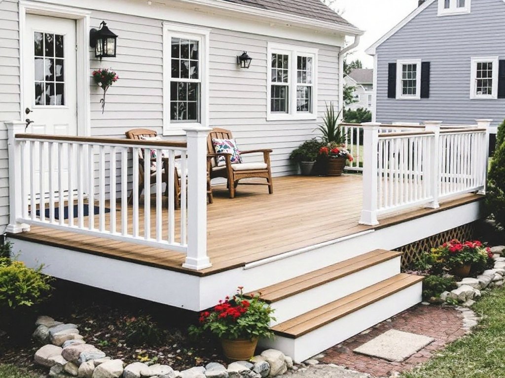 Caption: Transform your outdoor living with our high-quality, modern deck installations in Dover, MA. Alt Text: Top-quality deck installation in a modern, contemporary design in Dover, MA.