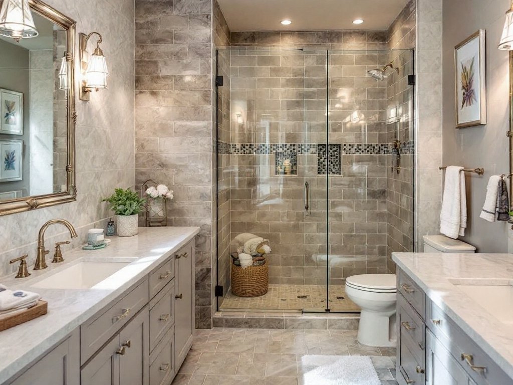 Modern bathroom remodel with contemporary tile design, completed by top tile installation companies near Brookline MA.
