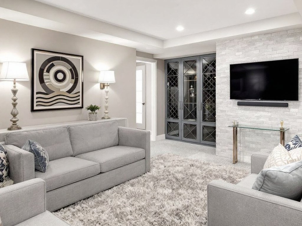 Modern Basement Makeover: Unleashing your Basement's Potential Glimpse of a transformed basement featuring modern, contemporary design elements.