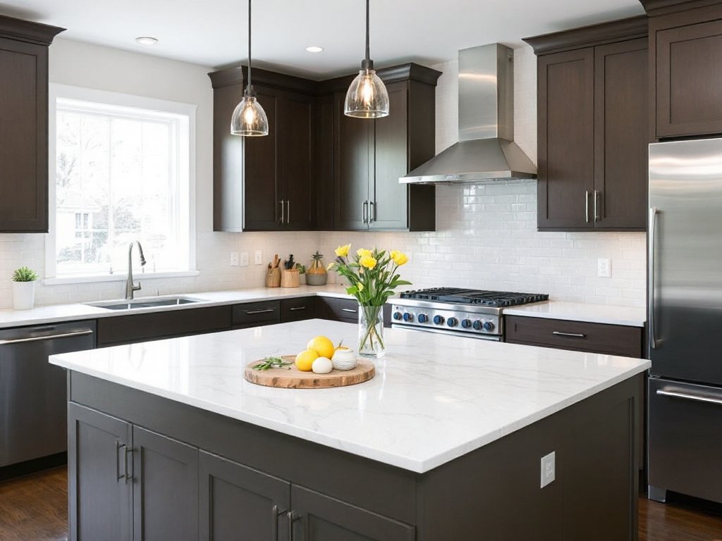 Alt Text: Modern contemporary kitchen after a remarkable renovation conducted by the highly-rated contractors near Melrose, MA.