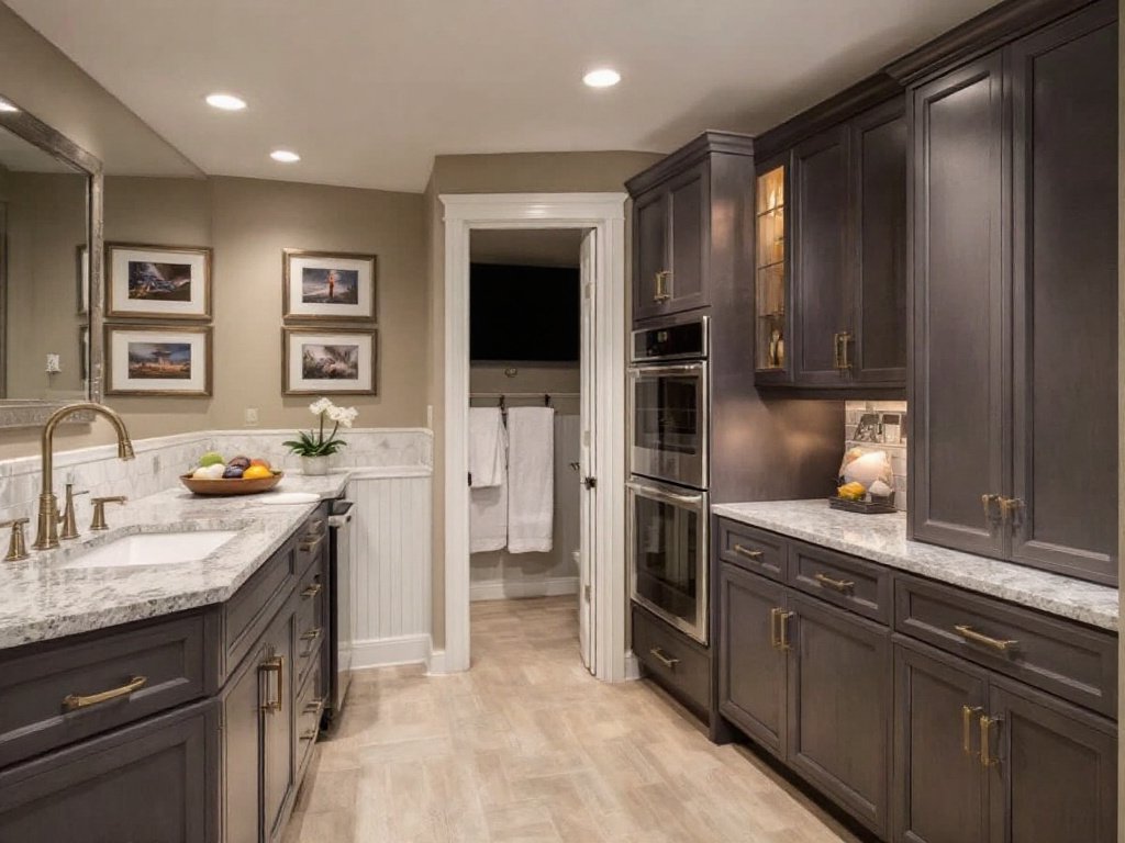 Caption: Witness the fusion of contemporary design and innovation in our recent basement remodel in Milton, MA. An impressive modern basement transformation in Milton, MA by the best remodelers.