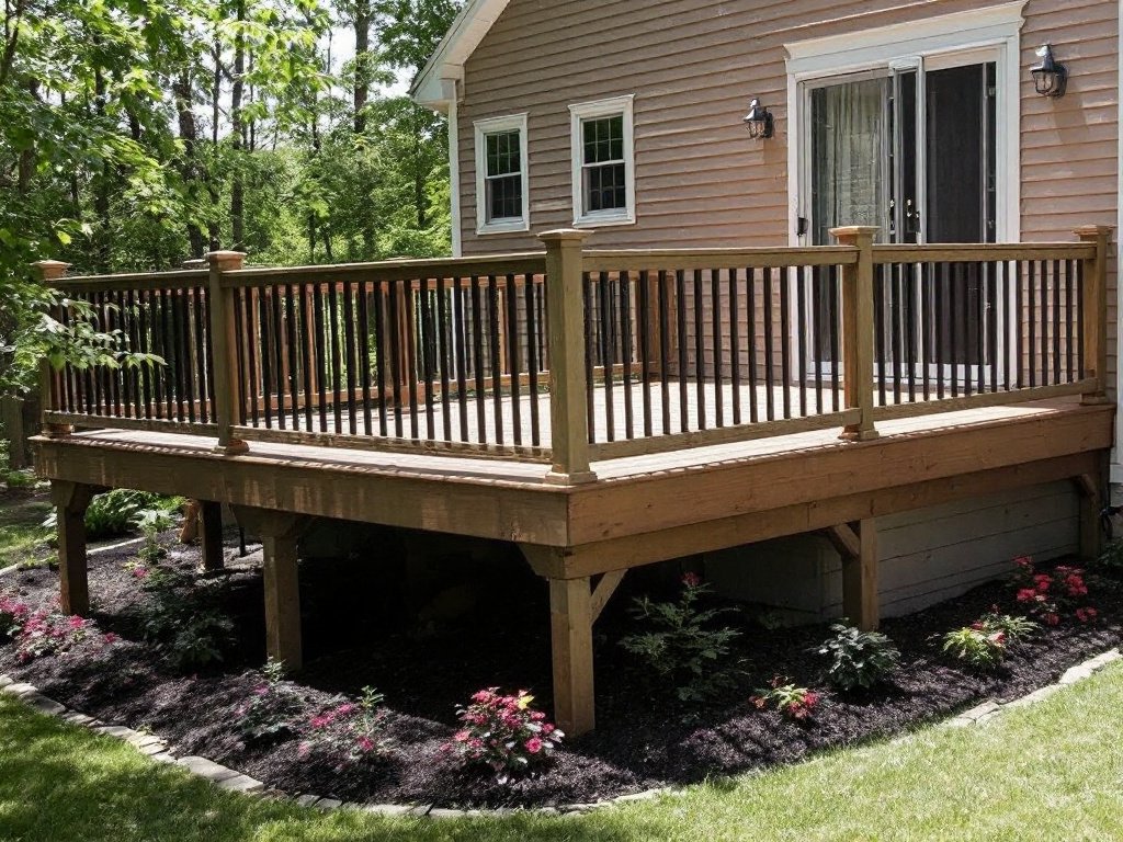 Expert installing a wooden deck in Burlington, MA.