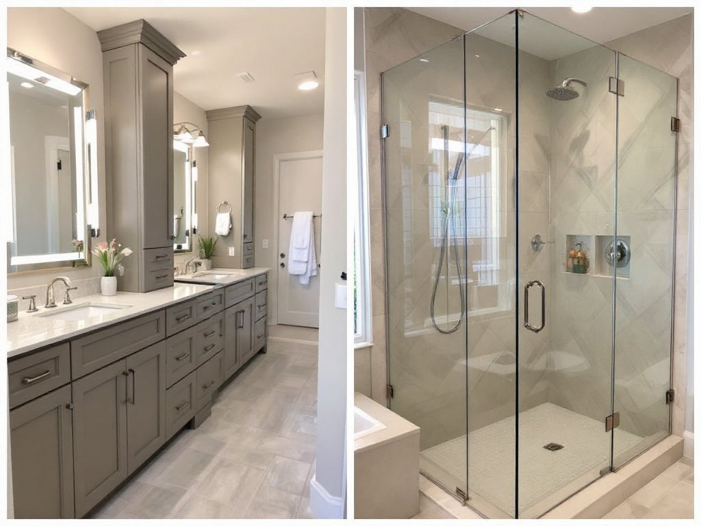 A newly transformed modern and contemporary master bathroom in Westwood.
