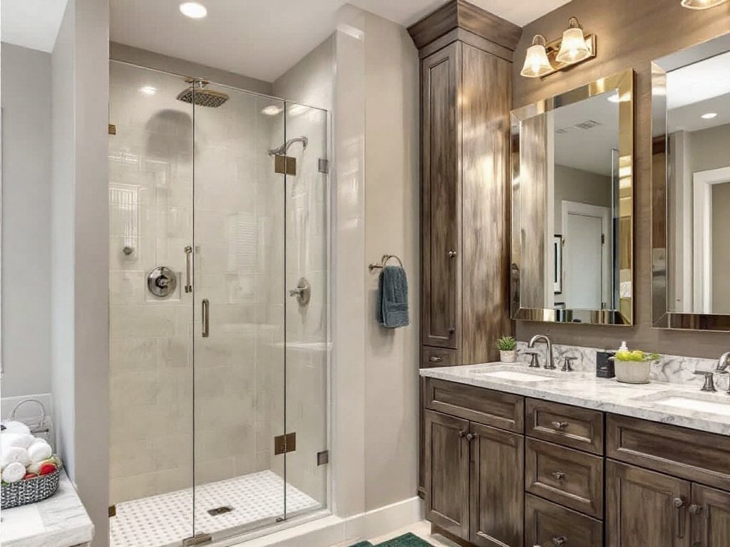 Reimagined modern master bathroom in Westwood with top-notch transformation.