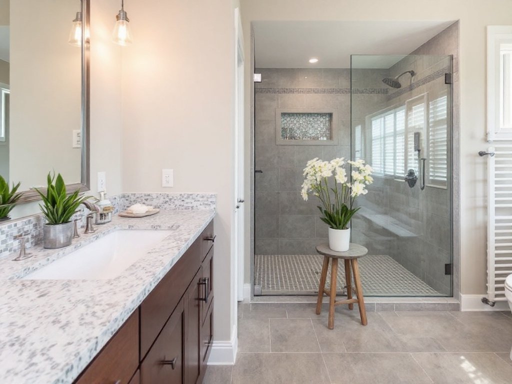 Professional tile installation contractors examining bathroom for remodeling in Concord, MA.