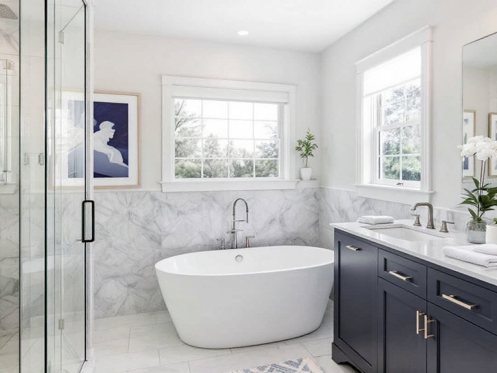 A professional discussing bathroom remodeling designs with a homeowner in Milton, MA.