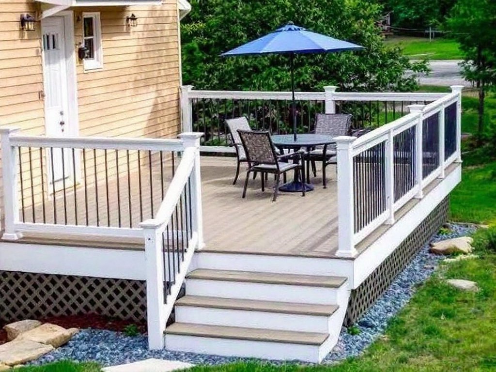 An image capturing the finished product of a modern, contemporary deck installation in Hopkinton MA.
