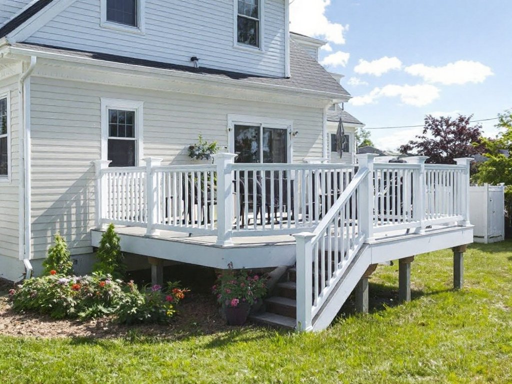 The image of a newly constructed modern contemporary design deck in Quincy MA, showcasing premier deck installation services.